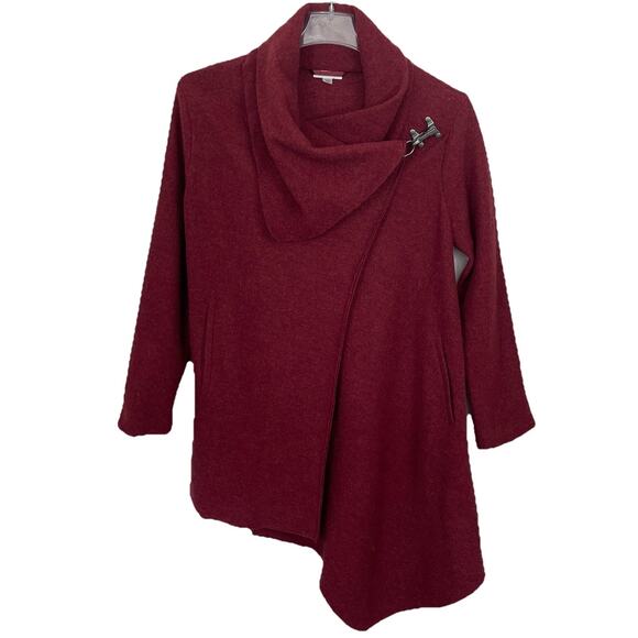 Garnet Hill Boiled Wool Wrap Coat Size 6 Burgundy Asymmetrical Lagenlook Boho - Picture 1 of 13